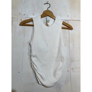 Alo Yoga Ribbed En Pointe Tank Ivory Small White Ruched Sides Top Active READ